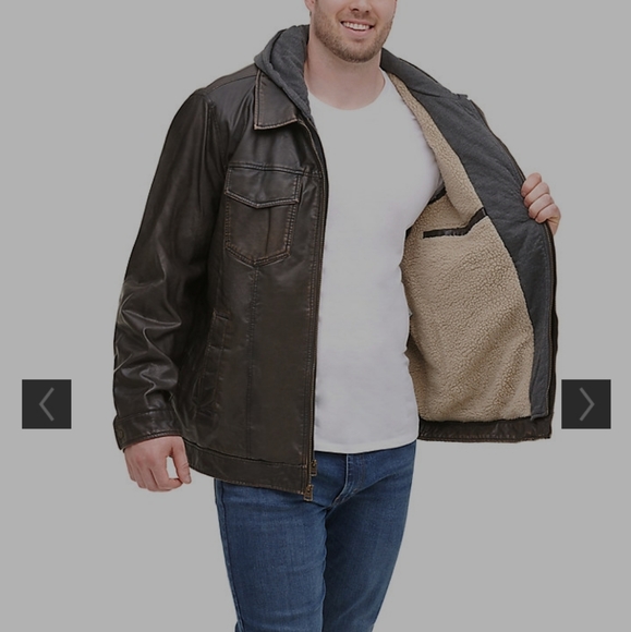 Faux-Leather Sherpa-Lined Hooded Jacket - Picture 4 of 5